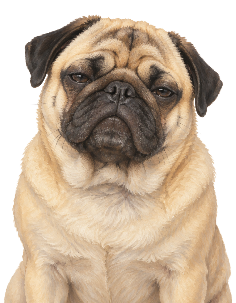 Portrait of Otis, a fawn pug